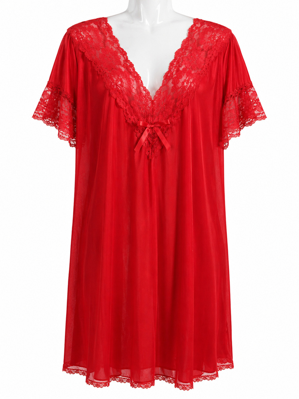 Vintage Petra Red Lace Nightgown Sheer Slip Dress Romantic Sleepwear Medium